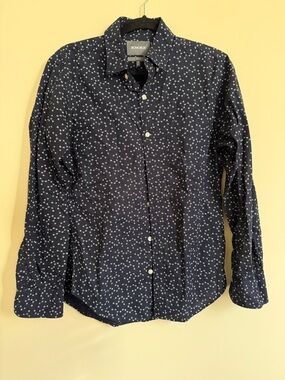 Bonobos Navy Blue Button-Down Shirt with White Dot Print
